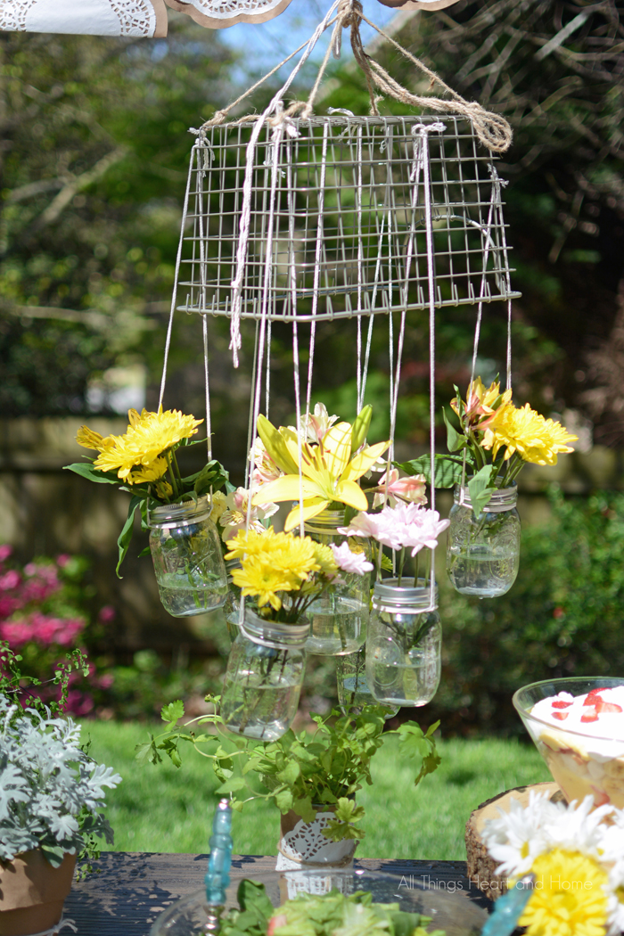 Hanging Mason Jar Flower Chandelier