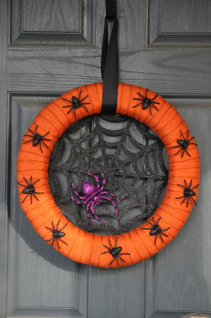 Orange Yarn and Spiders Wreath