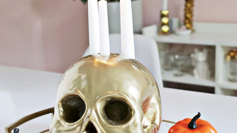 Gold Skull Candle Holder