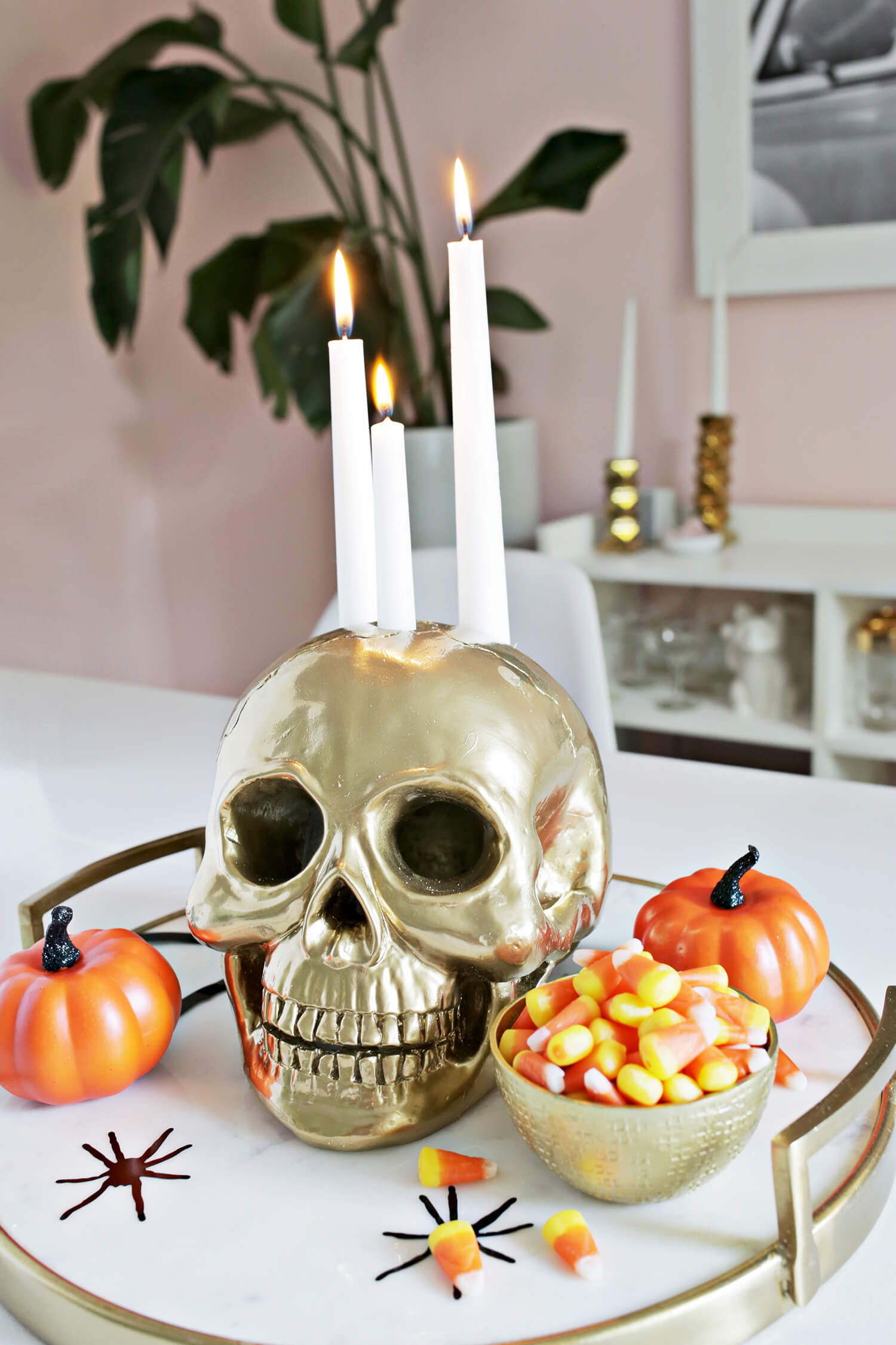 Gold Skull Candle Holder