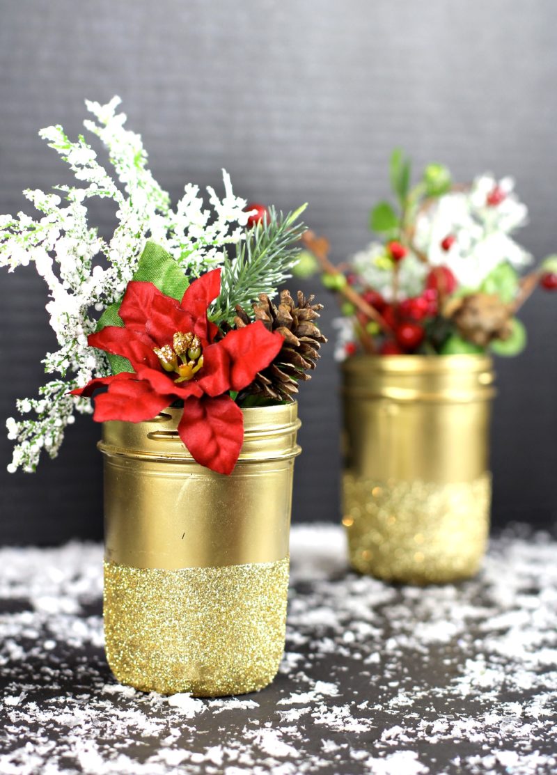 Gold Glittered Mason Jar Vases