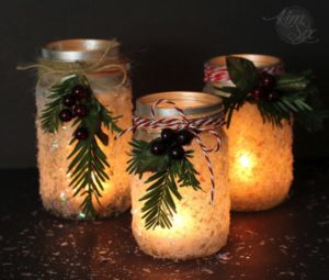 Snow Frosted Mason Jar Lanterns