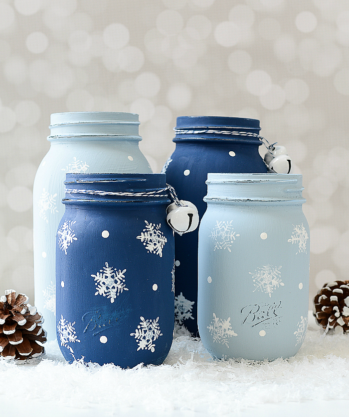 Jars di Mason di fiocco di neve