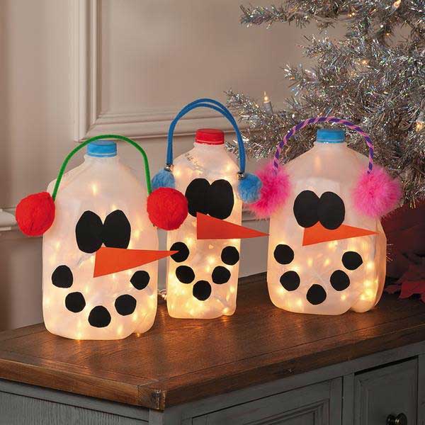 Glowing Snowmen From Milk Jugs