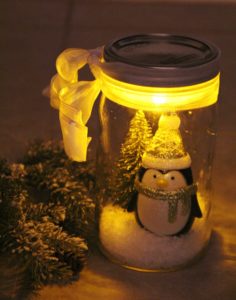 Illuminated Mason Jar Snow Globe