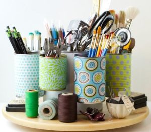 Craft Organizer Using Different Sized Cans