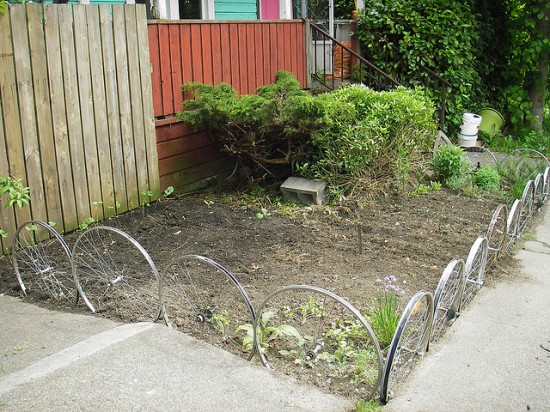 Bicycle Wheels Used As Garden Edging