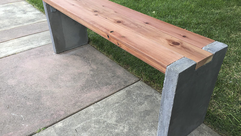 Modern Concrete and Redwood Bench