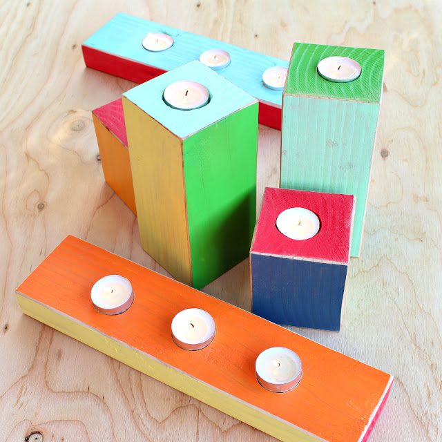 Colorful Wood Block Candle Holders