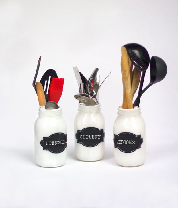 Painted Mason Jar Utensil Holders