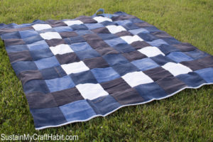 Repurposed Denim Checkered Picnic Blanket